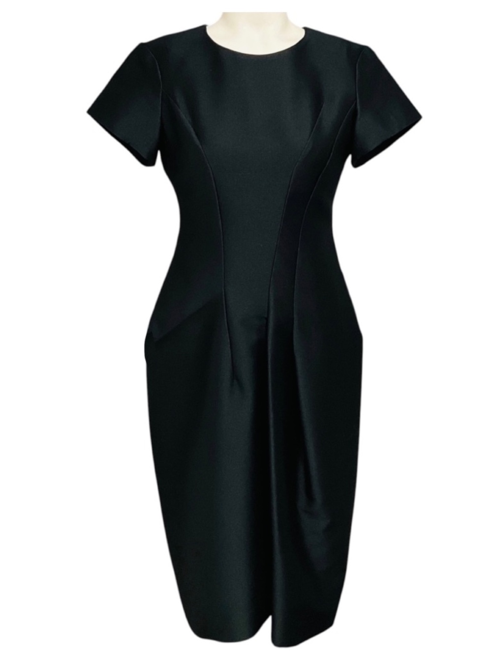 JIL SANDER BLACK STRUCTURED SHORT SLEEVED MIDI COCKTAIL DRESS